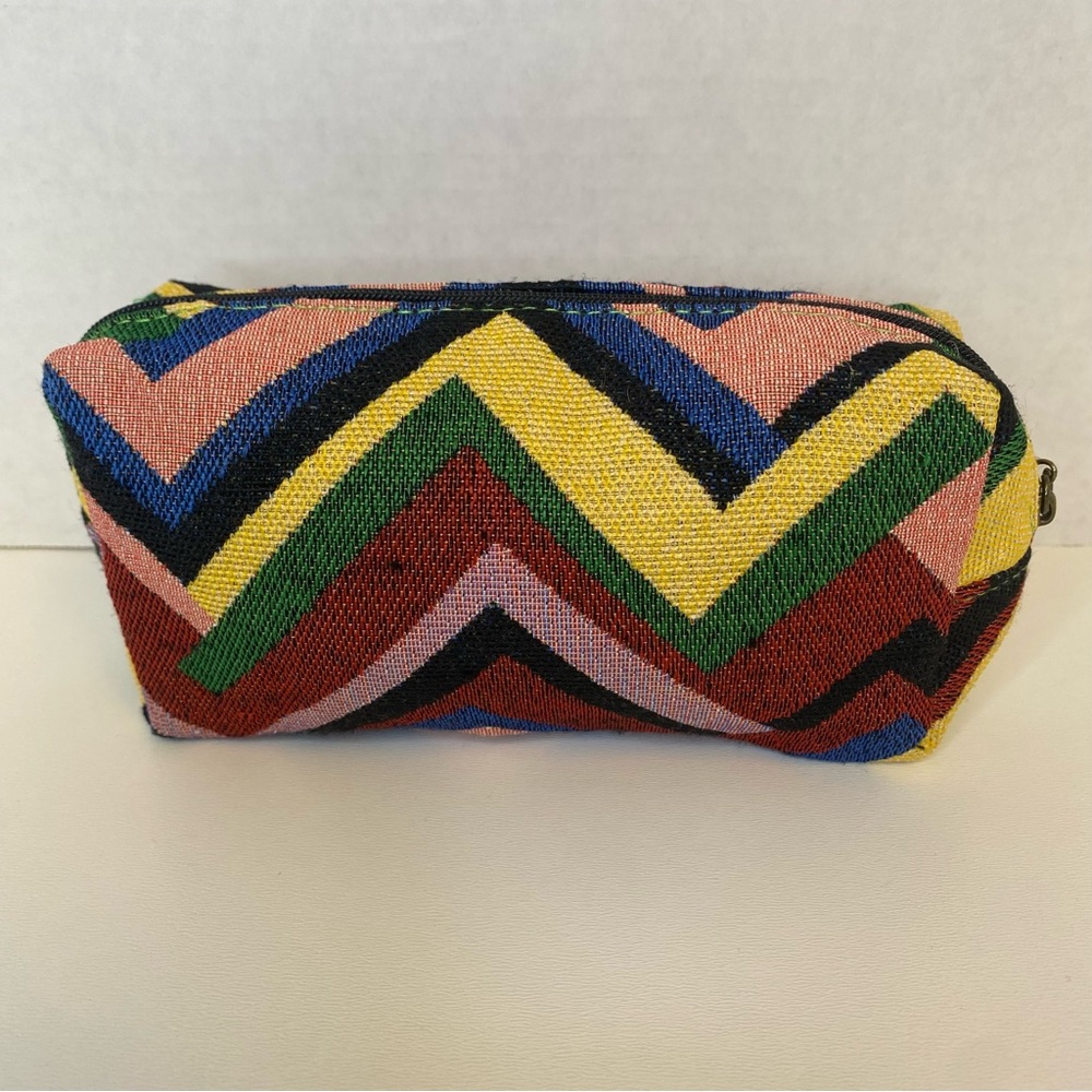 Sisley Colorful Chevron Cosmetic Pouch Makeup Bag LIKE NEW Gold Zipper Accent